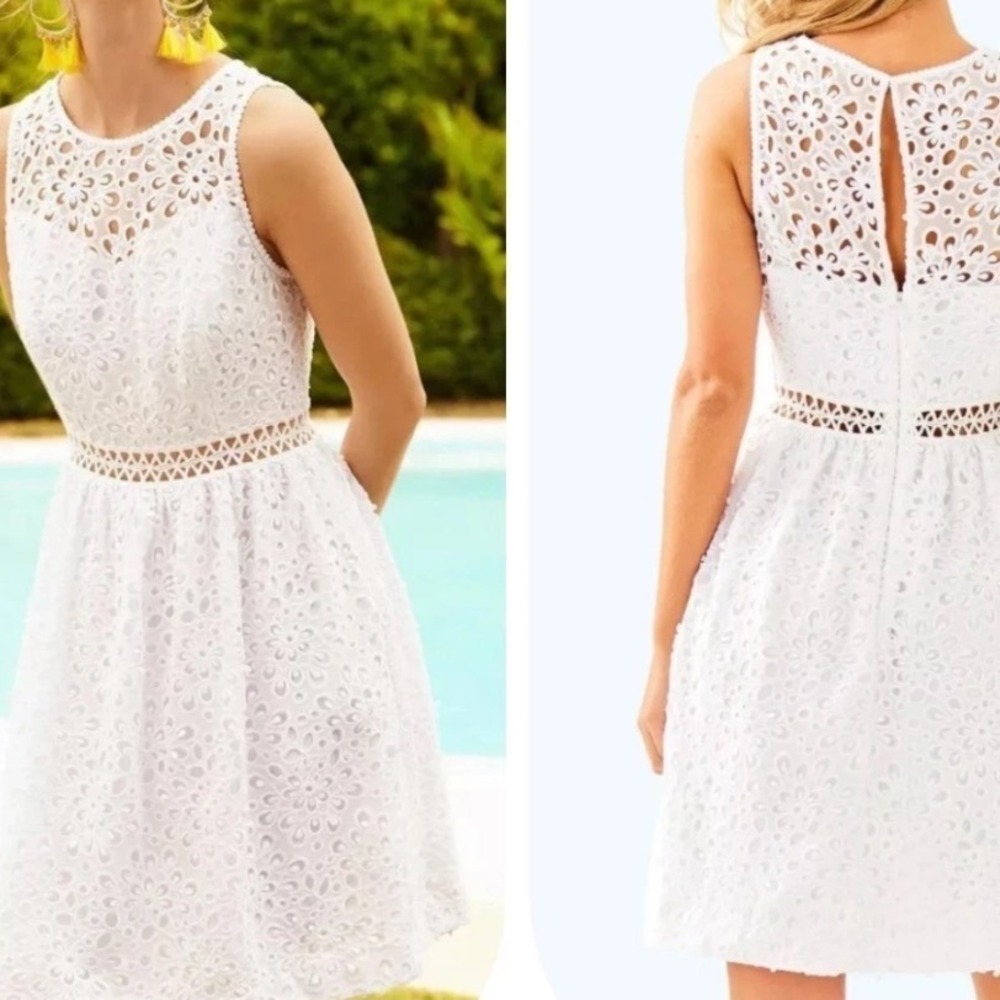 Lilly Pulitzer Alivia Dress Resort White Sea Spray EYELET Sz‎ 12 Vacation Bridal